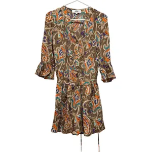 Tibi 100%‎ Silk Paisley Mini Dress Women 4 Brown Orange Ruffle Sleeve Boho Y2k thumbnail 2