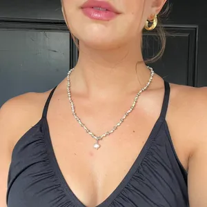 classic silver stone beaded necklace thumbnail 1