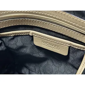 Michael Kors MK Logo Black Tote Bag Zip Gold Beige Straps Dust Bag thumbnail 10