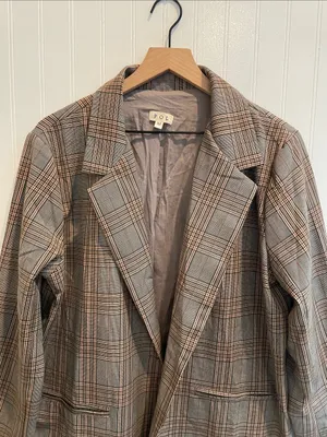POL Oversized Single Breasted Button Plaid Boyfriend Blazer Relaxed Size M thumbnail 4