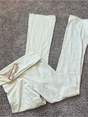 SKIMS Light Sage Spearmint Foldover Cotton Jersey Boot Cut Pants thumbnail 1