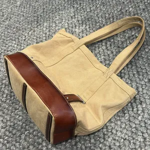 Polo Ralph Lauren Vintage 90's Canvas leather Tote Bag Multi Pocket Khaki thumbnail 13
