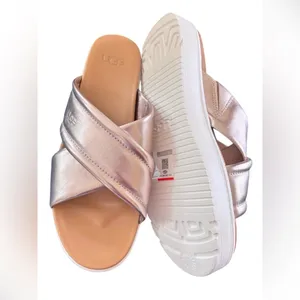 UGG Women's Zayne Crossband Slide Platform Sandal Sz 9.5 Rose Gold Cushion NIB thumbnail 3