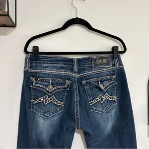Miss‎ Me Easy Bootcut Rhinestone Embroidered Blue Jeans Size 29 thumbnail 4