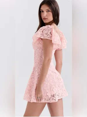 NEW House of cb VERITY Perfectly Pink Floral Lace Mini Dress sz XS thumbnail 2