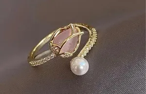 18K Gold Plated Adjustable Flower Open Ring for Women thumbnail 1