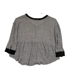 Free People Waffleknit Babydoll Henley Top Gray Black Boho Grunge Oversized M thumbnail 5