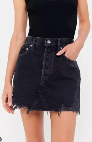 Quinn black denim distressed mini Jean skirt 28 thumbnail 3