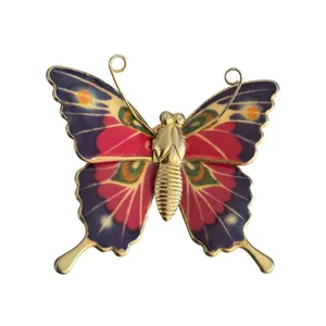 Vintage Gold Tone Butterfly Brooch Pendant Colorful Enamel Wings 3D Design 1.5" thumbnail 2