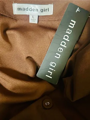 NWT Madden Girl Brown Sleeveless Mini Dress Square Neck Button Front Size L thumbnail 3