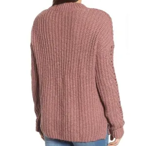 Lucky Brand Sweater Size Small Pink‎ Open Knit Mock Neck Top Boho Forest Fairy thumbnail 2