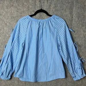 Free Assembly Woman Size Small Gathered Neck Top Long Tie sleeve Blue Stripe Nwt thumbnail 9