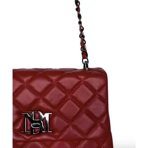 Badgley Mischka Designer Quilted Leather Red Silver Crossbody Purse thumbnail 4