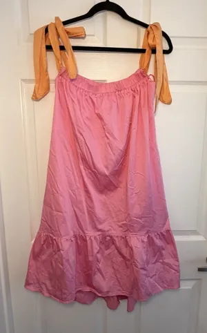Antonio Melani Dress Pink Orange 4 Tie Shoulder Ruffle‎ Hem Summer Vacation Boho thumbnail 1
