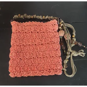 Vintage Cappelli Studio Inc Coral Crochet Macrame Shoulder Bag Beaded Boho Purse thumbnail 2