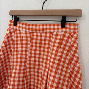Free People Size 4 Honey Pleated Skirt Pleated Orange Gingham Preppy Picnic Fall thumbnail 6