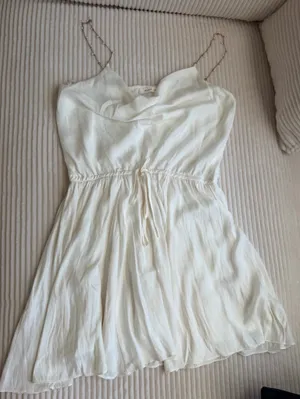 Mustard Seed White Pearl Chain Strap Cold Shoulder Maxi Dress L Bridal thumbnail 1