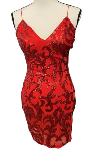 Lovely Day Hello Gorgeous Red Bodycon Sequin Mini Dress Size Small NWT thumbnail 1