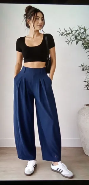 Halara Flex High Waisted Pocket Wide Leg Waffle Work Pants Harbor Ink Womens S/P thumbnail 1