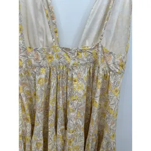 Aakaa Floral Midi Dress M Yellow Deep V Tie Front Tiered Boho Sundress thumbnail 10