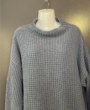 American Eagle Outfitters Sweater Womens XL Gray Waffle Knit Mock Neck Pullover thumbnail 1