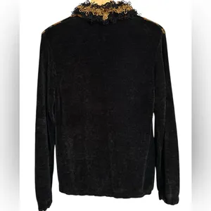 Lisa International Zip‎ Sweater Womens Gold Black Argyle Chenille Frilly 90s Y2K thumbnail 4