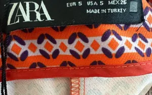 Zara Fitted High Waist Orange and Purple Geometric Print Shorts Small thumbnail 6