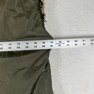 Abercrombie & Fitch Womens Hooded Puffer Vest Liner Olive Green Faux Fur Medium thumbnail 10