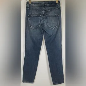 AMO Stix Crop Jeans Forever Blue Size 24 Slim Mid Rise Raw Hem Made USA thumbnail 4