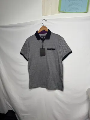 NWT Ted Baker Designer collared contrast jacquard blue polo shirt Lg thumbnail 3