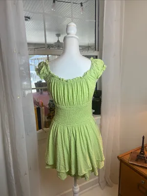 Urban Outfitters Lime Green Smocked Ruffle Mini romper size large. thumbnail 5