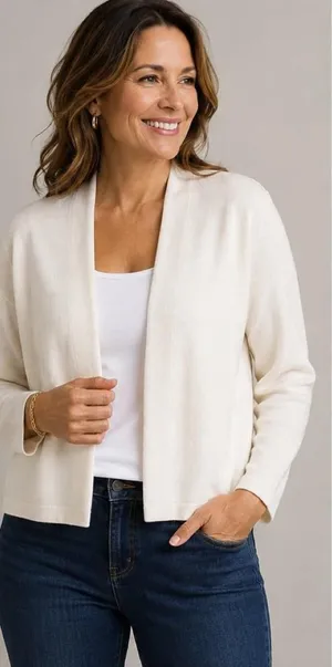 J.Jill Ivory Open Front Knit Cardigan Sweater Size Medium thumbnail 1