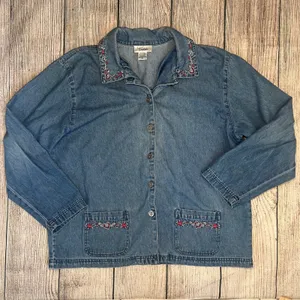 VTG 90s Teddi‎ Denim Button Up Jacket Embroidered Collar Pockets Blue Womens XL thumbnail 1
