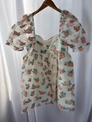 Altar'd State White Floral Organza Babydoll Dress Paper Rings NEW! Size Large thumbnail 7