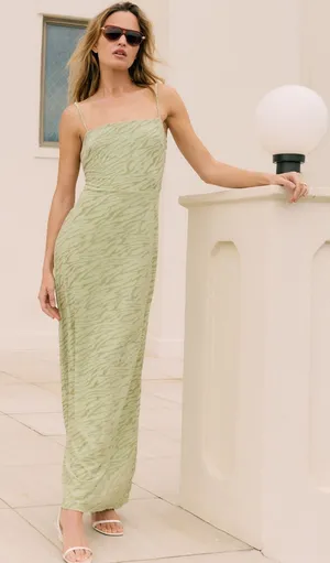 NWT Few Moda Selena Dress size 6 green key lime animal print velvet maxi kourt thumbnail 1