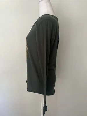 Zadig & Voltaire Olive Green Long Sleeve Tee with Gold Skull Motif thumbnail 4