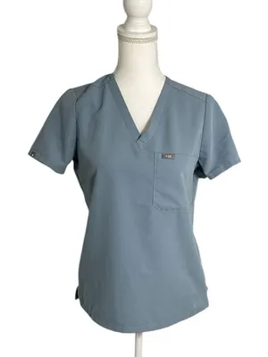Figs Women's V-Neck Scrub Top in Slate Blue thumbnail 1