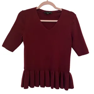 Ann Taylor Wool Blend‎ Short Sleeve Peplum Sweater Small Burgundy Maroon thumbnail 1
