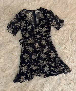 Navy Floral Wrap Mini Dress thumbnail 1
