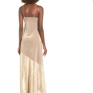 Leith Beige Metalic High Slit Maxi Dress(Size Medium) thumbnail 2