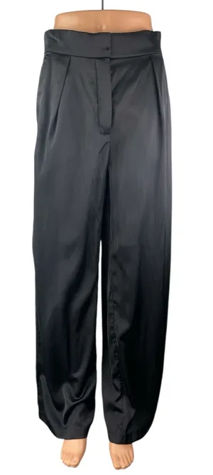 NEW Abercrombie & Fitch Women's Black Satin Pleated Wide Leg Trousers Pants 30 thumbnail 1
