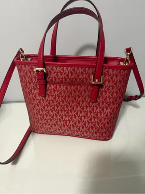 Michael Kors Pink-Red Signature Tote Satchel thumbnail 9