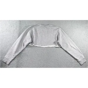 Nike Sweatshirt Women M Grey Cropped Raw Hem‎ Center Swoosh Pullover Fleece thumbnail 3