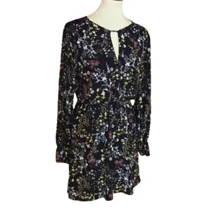 Lush Floral Long Sleeve Mini Dress Dark Academia Cottagecore Keyhole Medium thumbnail 2