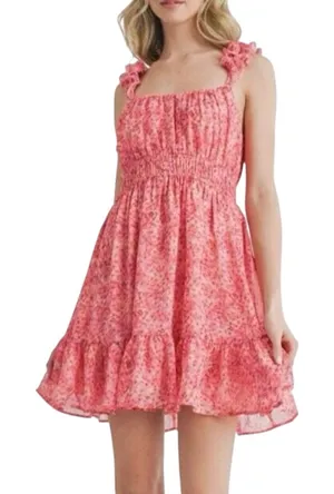 LUSH Dress Pink Floral Babydoll Chiffon Sundress Peasant Elastic Waist Women XS thumbnail 1
