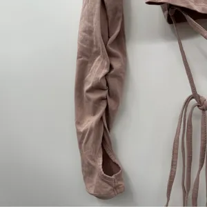 Gymshark Pink Beige Cropped Ruched Tie Up Ribbon Long Sleeve Top‎ Size M thumbnail 5