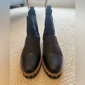 Free People NWT Atlas Puffer Chelsea Boots, Leather, Pull On, Size 40/9.5, Black thumbnail 4