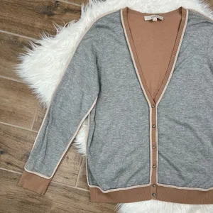 Loft dual tone varsity cardigan sweater  thumbnail 1