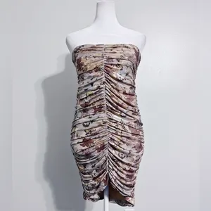 NBD Strapless Floral Foil Ruched Mini Dress thumbnail 3