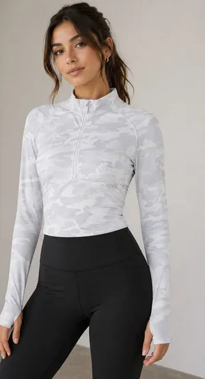 Lululemon Pace Pursuit Long Sleeve White Camo Top Size 6 thumbnail 1